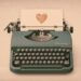 Máquina de escribir retro con un corazón, símbolo de la escritura web honesta y humana