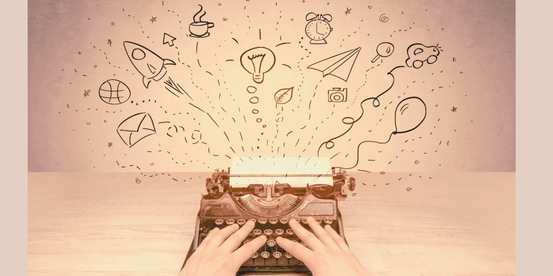 Imagen conceptual sobre la generación de ideas para un blog, con una máquina de escribir vintage como símbolo del proceso creativo de escritura.