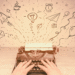 Imagen conceptual sobre la generación de ideas para un blog, con una máquina de escribir vintage como símbolo del proceso creativo de escritura.